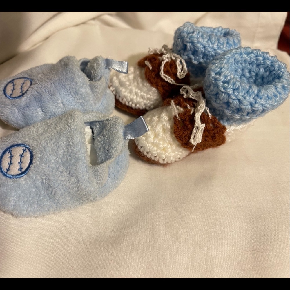Handmade baby booties as Tennis shoes & baseball